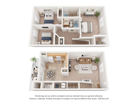 Floor plan for 3 beds, 2 baths, 1365 sqft